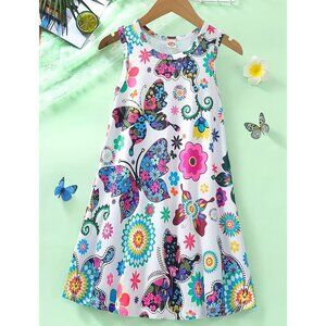 Girls Sleeveless Dress with Colorful Butterfly pattern